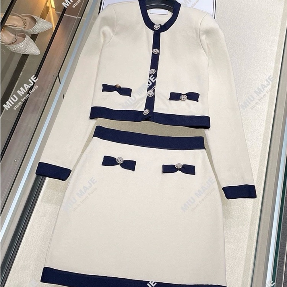 Self-Portrait Cream and Navy Skirt Set